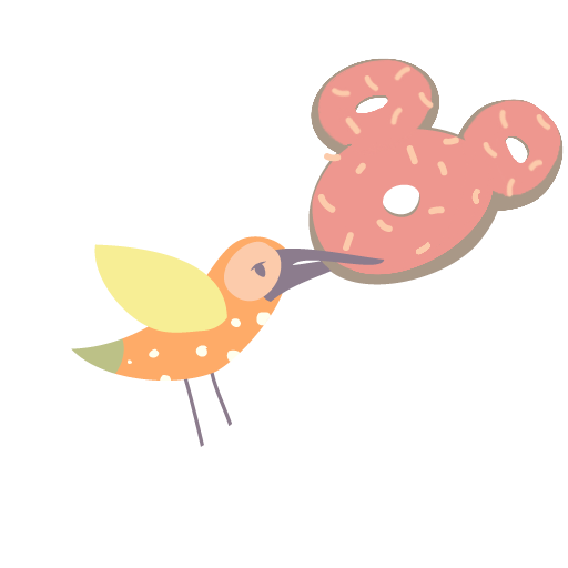 bird carrying mickey mouse donut